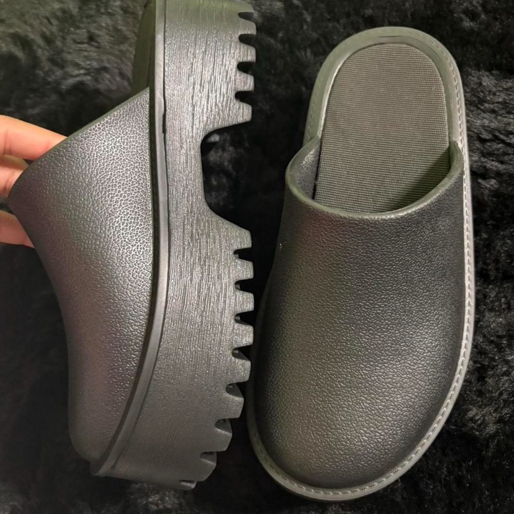Black Platform Mules with Chunky Sole